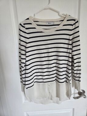 Reitmans Cream and Black Striped Layered Tunic